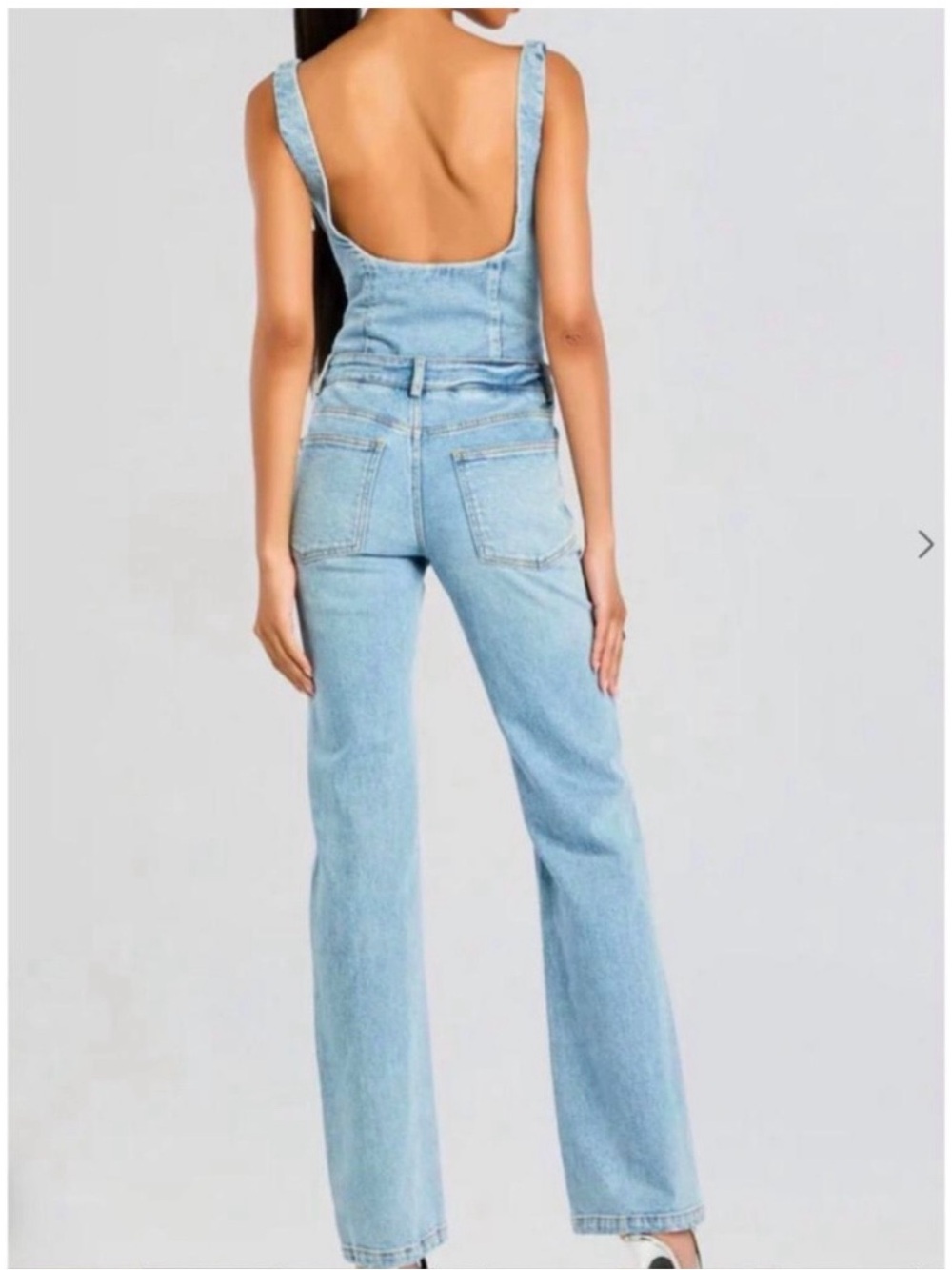 Retrofete Dawson Light Blue High-Rise Wide Leg Jeans with Bow-Strap Detail - Picture 2 of 7